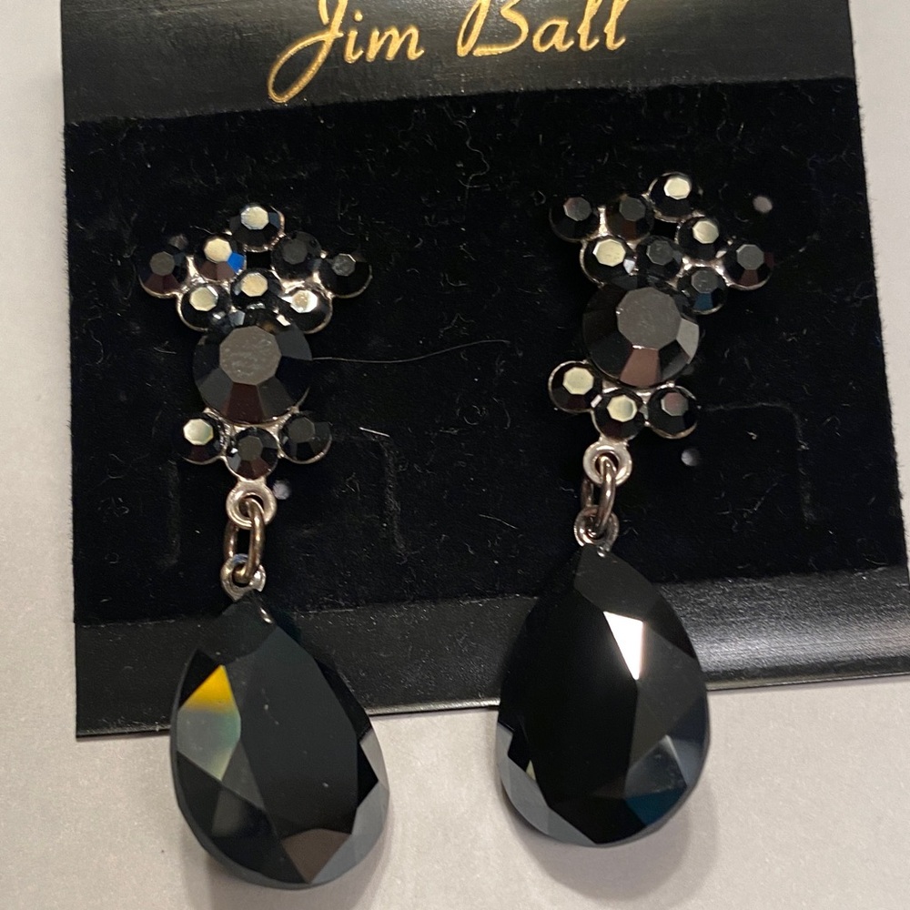 Jim Ball Black Teardrop Crystal Earrings